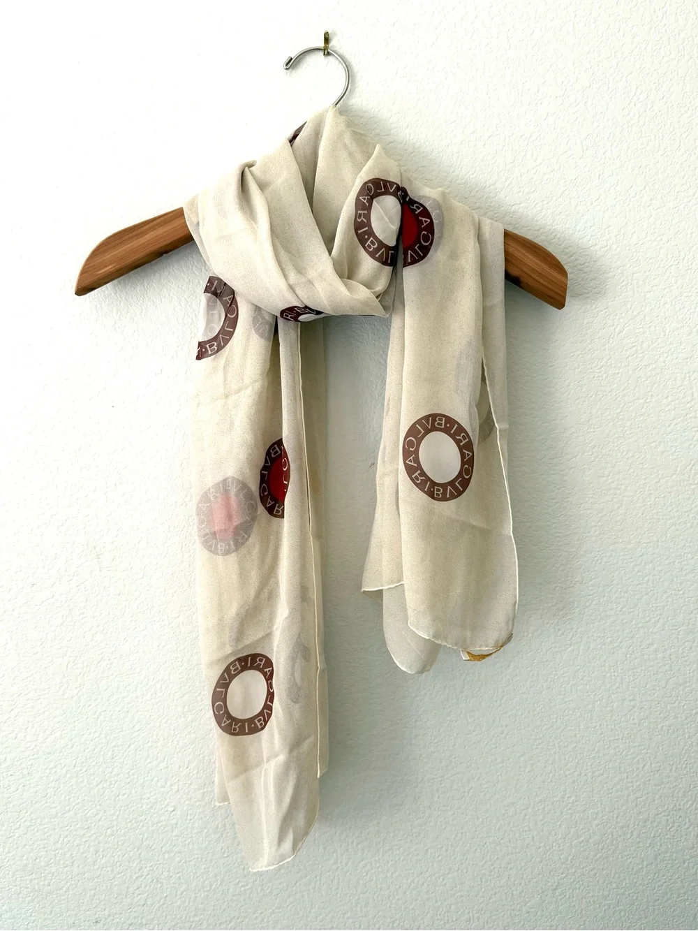 Bvlgari Beige Lightweight Circle Logo Print Scarf